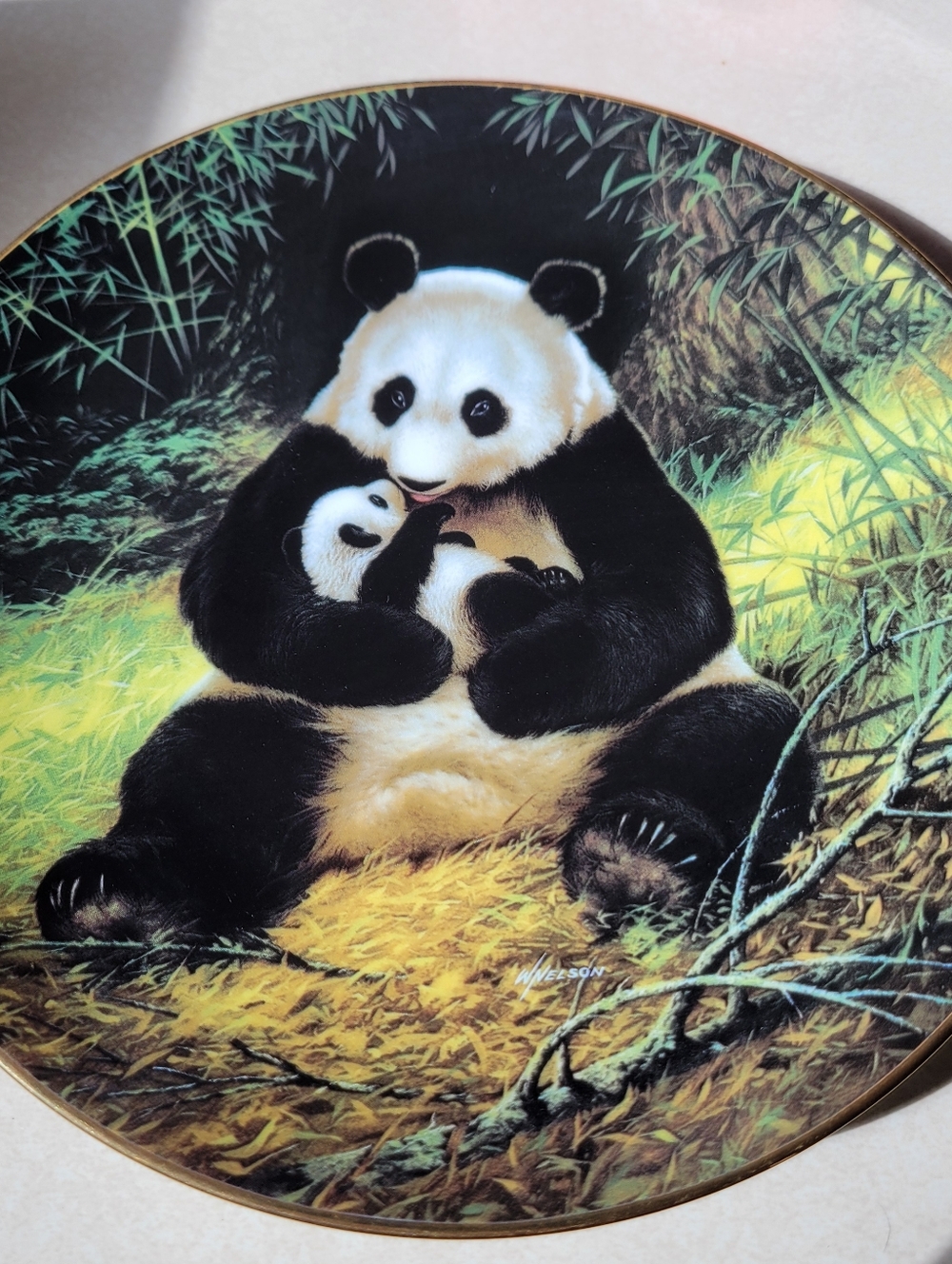 Decorative Panda Family Wall Art Plate - Black & White